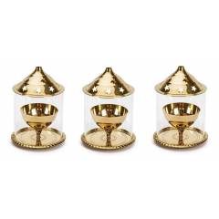 Heaven Decor Brass Golden Small Akhand Diya, HD20006 (Pack of 3)
