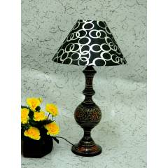 Tucasa Antique Brass Carving Black Circle Shade Table Lamp, LG-844