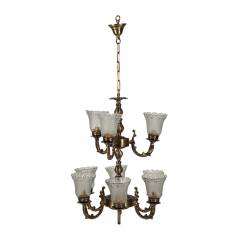 Glow Fixtures White & Brown Glass Double Step Chandelier, JF557UEA-REG