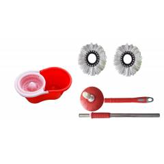 GTC Red Easy Magic 360 Degree Spin Floor PVC Mop & Bucket with 2 Microfiber Heads