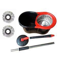 GTC Black 360 Degree Spin Mop Rotating Pole, Bucket & 2 Microfiber Heads