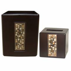 Plumeria Mosaic Black Wastebasket with Boutique Tissue Set