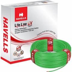 Havells 0.75 Sq. mm Single Core Life Line Plus S3 Green HRFR PVC Flexible Cables, WHFFDNGA1X75, Length: 90 m