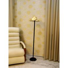 Tucasa Black Metal Floor Lamp, Khadi & Golden Pyramid Shade, LG-921