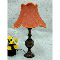 Tucasa Antique Brass Carving Table Lamp with Red Jute Shade, LG-854