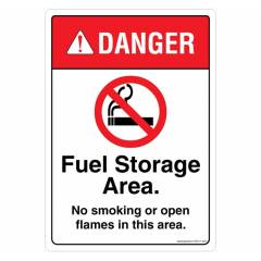 Safety Sign Store Danger: Fuel Storage Area, No Smoking, No Open Flames Sign Board, SS411-A5AL-01