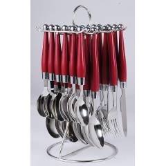 Elegante 24 Pieces Solitaire Red Stainless Steel & Plastic Cutlery Set, SL-108