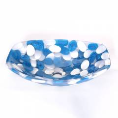 SNB 227 Blue & White Boat Cut Wash Basin, Size: 18x12 Inch