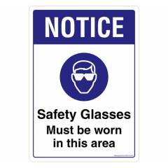 Safety Sign Store Notice: Safety Glasses must be Worn Sign Board, SS812-A4V-01