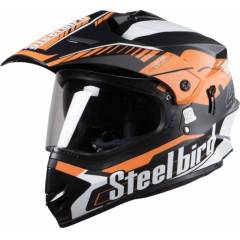 Steelbird 42 Airborne Motorbike Matt Black Light Orange Full Face Helmet, Size (Large, 600 mm)