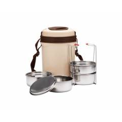 Milton Electron 3 Container Cream & Brown Tiffin Box, M1000-MET-03-CB