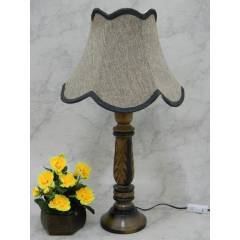 Tucasa Wooden Carving Table Lamp with Brown Jute Shade, LG-835
