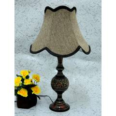 Tucasa Antique Brass Carving Table Lamp with Brown Jute Shade, LG-855