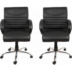 Mezonite Leatherette Black Medium Back Office Chair (Pack of 2)