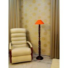 Tucasa Twisted Wooden Floor Lamp with Orange Conical Shade, LG-879