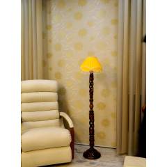 Tucasa Twisted Wooden Floor Lamp with Red Lace Shade, LG-870