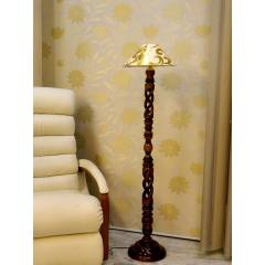 Tucasa Twisted Wooden Floor Lamp, Khadi & Golden Conical Shade, LG-884