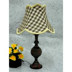 Tucasa Antique Brass Carving Table Lamp with Check Jute Shade, LG-853