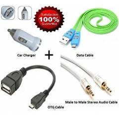 Evergreen Combo of OTG, Mobile Data Cable, Car Mobile Charger & Audio Cable