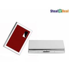 Stealodeal Red Metal & Plain Silver Stainless Steel Card Holder