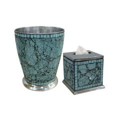 Plumeria Iceberg Aqua Wastebasket with 7QT Boutique Tissue Set
