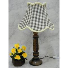 Tucasa Wooden Carving Table Lamp with Check Jute Shade, LG-833