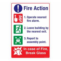 Safety Sign Store Fire Action: In Case of Fire Sign Board, FE553-A4PC-01