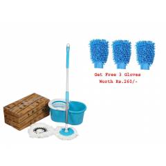 GTC 360 Degree Spin Floor Cleaning Easy PVC Bucket Mop with Free 3 Gloves