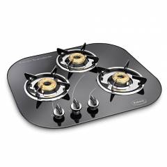 Padmini 3 Burner Crystal Black Built-in Gas Hob, CS-300 GL-IB