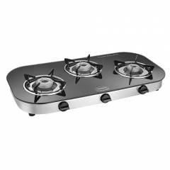 Padmini 3 Burner Crystal Black Gas Stove, CS-3GT RU