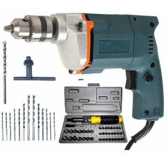 Tiger TGP10 10mm Electric Drill Machine with 13 HSS Bits, 1 Masonry Bit & 41 Pieces Screwdriver Set