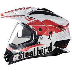 Steelbird 42 Airborne Motorbike Matt White Red Full Face Helmet, Size (Large, 600 mm)