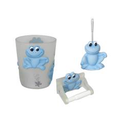 Plumeria Blue Frog Wastebasket with Paper Holder & Toilet bowl brush Set