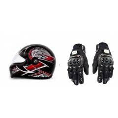 Evergreen Combo of Stylish Helmet & Black Pro Biker Gloves