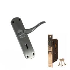 Q-Seven Zim-15 200mm Satin Silver Finish Plate Handle with Pin Cylinder & Lock Body Set