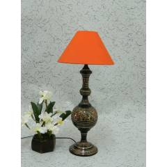 Tucasa Classic Brass Table Lamp with Orange Conical Shade , LG-983