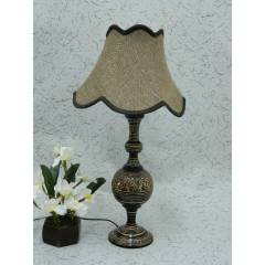 Tucasa Classic Brass Carving Table Lamp with Brown Jute Shade , LG-975