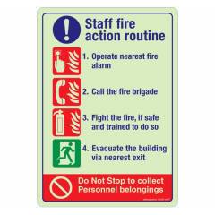 Safety Sign Store Staff Fire Action Routine Sign Board, NG203-A5NGR-01