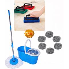 Navisha Assorted Steel Mop with Free Tile Brush & Steel Juna, MOP0595
