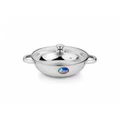 Airan 1500ml Stainless Steel Induction Bottom Small Kadhai with Glass Lid