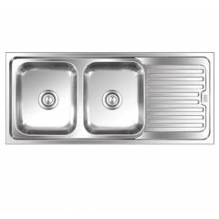 Steelkraft Dsdb 121 Double Bowl Stainless Steel Sink With Drain Board Size 20x16 Inch