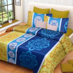 IWS Blue Luxury Cotton Printed Double Bedsheet with 2 Pillow Covers, CB1010