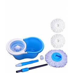 Navisha 360 Degree Spin Floor Cleaning PVC Bucket Mop with 3 Microfiber Heads