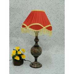 Tucasa Classic Brass Carving Table Lamp with Red Lacy Shade , LG-971