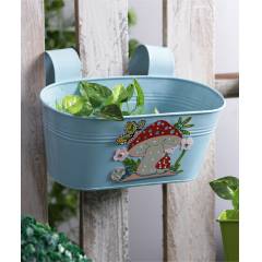 Green Girgit Mushroom Blue Metal Planter, GG_MTB