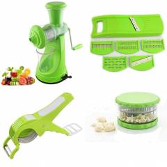 SM Combo of Green Fruit Juicer, 6 In 1 Vegetable Cutter, 2 In 1 Vegetable Cutter Cum Peeler & Garlic Crusher