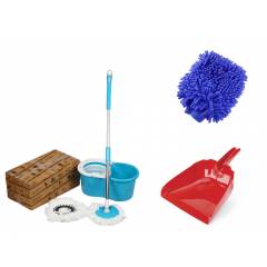 GTC 360 Degree Spin Plastic Bucket Mop with Free Dustpan & Microfiber Gloves