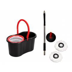 GTC Black Easy Magic 360 Degree Spin Floor PVC Mop & Bucket with 2 Microfiber Heads