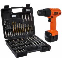 Black+Decker 50 Pieces 9.6V Cordless Orange Keyless Chuck Drill Driver Kit, CD961K50