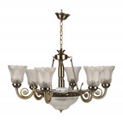 Glow Fixtures White & Brown Antique Hexa Glass Chandelier, JF563GFL-REG